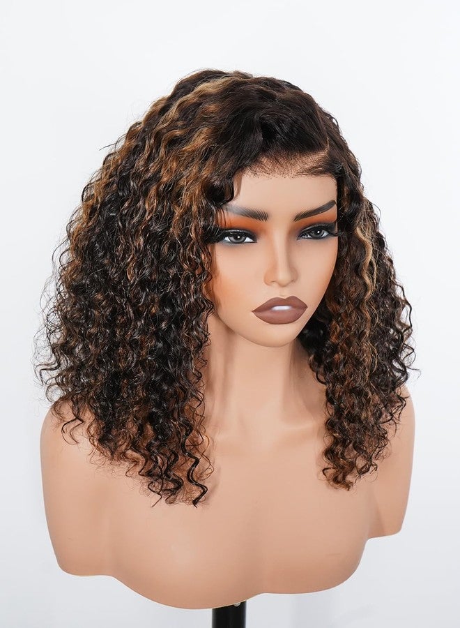 ISEE Hair Highlight Glueless Bob Wigs Human Hair Pre Plucked Pre Cut 2/30 Honey Blonde Curly Human Hair Wig for Black Women Ombre Water Wave 5x7 HD Lace Closure Wigs with Elastic Band 12 Inch - Image 3